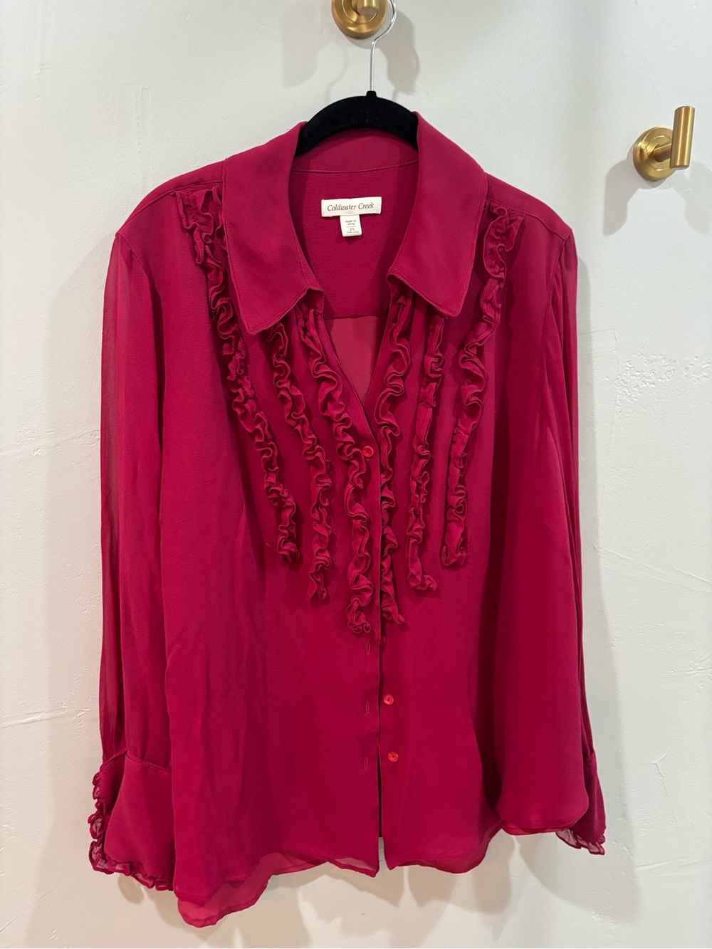 Coldwater Creek Women's Ruffle Front Blouse - Deep Raspberry